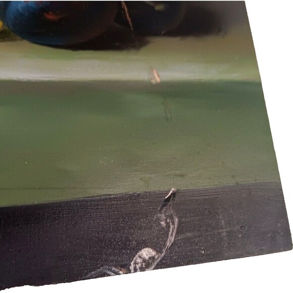 Vintage Still Life Fruit Painting On Board Dark Moody Peaches Grapes 8" x 10" - Picture 15 of 16